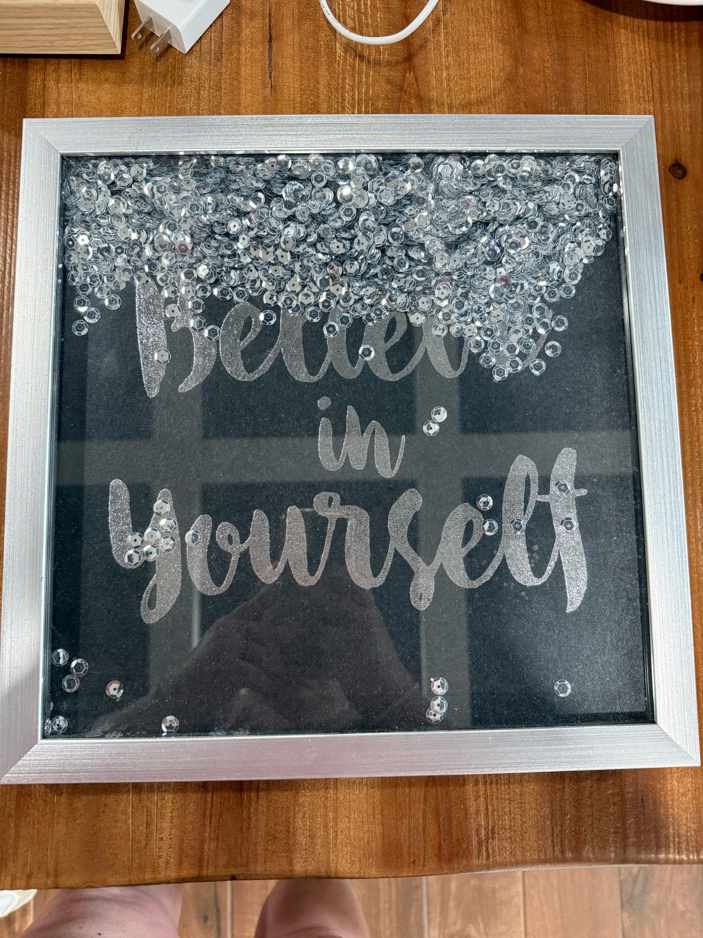 Silver "Believe in Yourself" Sequin Wall Art